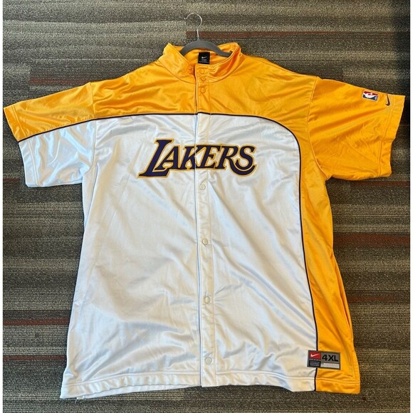 VTG Nike Team Los Angeles Lakers Shooting Warm Up Button Up Men's 4XL Gold White - Picture 1 of 4
